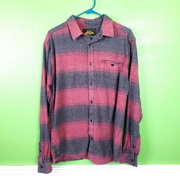 Active USA Other - Active Skate Wear Button Up Red Striped Shirt Size Large